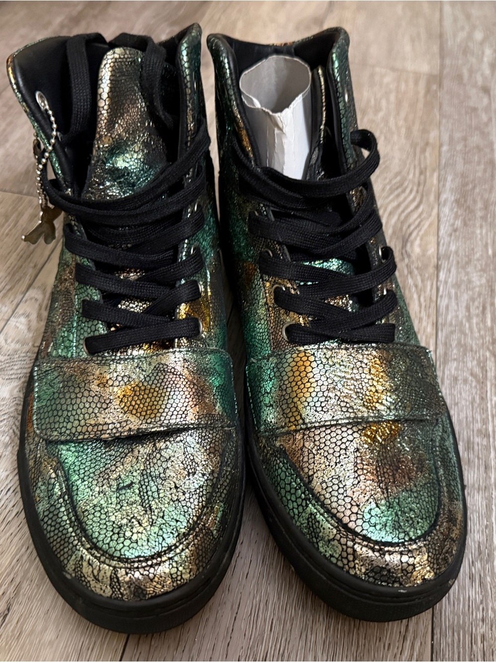 Creation recreation metallic iridescent snake print sneakers fun!